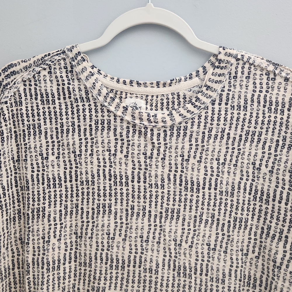 We The Free Cream and Black Oversized Flax Linen & Cotton Short Sleeve Knit Top - Picture 2 of 16